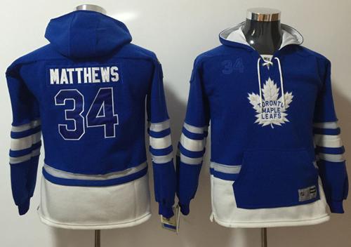 Maple Leafs #34 Auston Matthews Blue Youth Name & Number Pullover NHL Hoodie